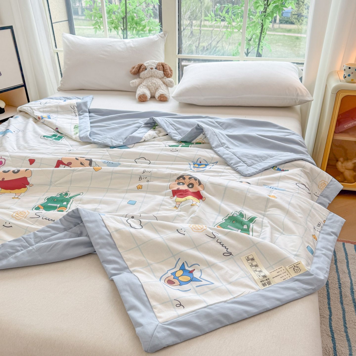 91家纺网 家纺一手货源 找家纺 雅萱家纺 2026新款里外全棉棉花夏被蜡笔小新系列 夏被-元气小新