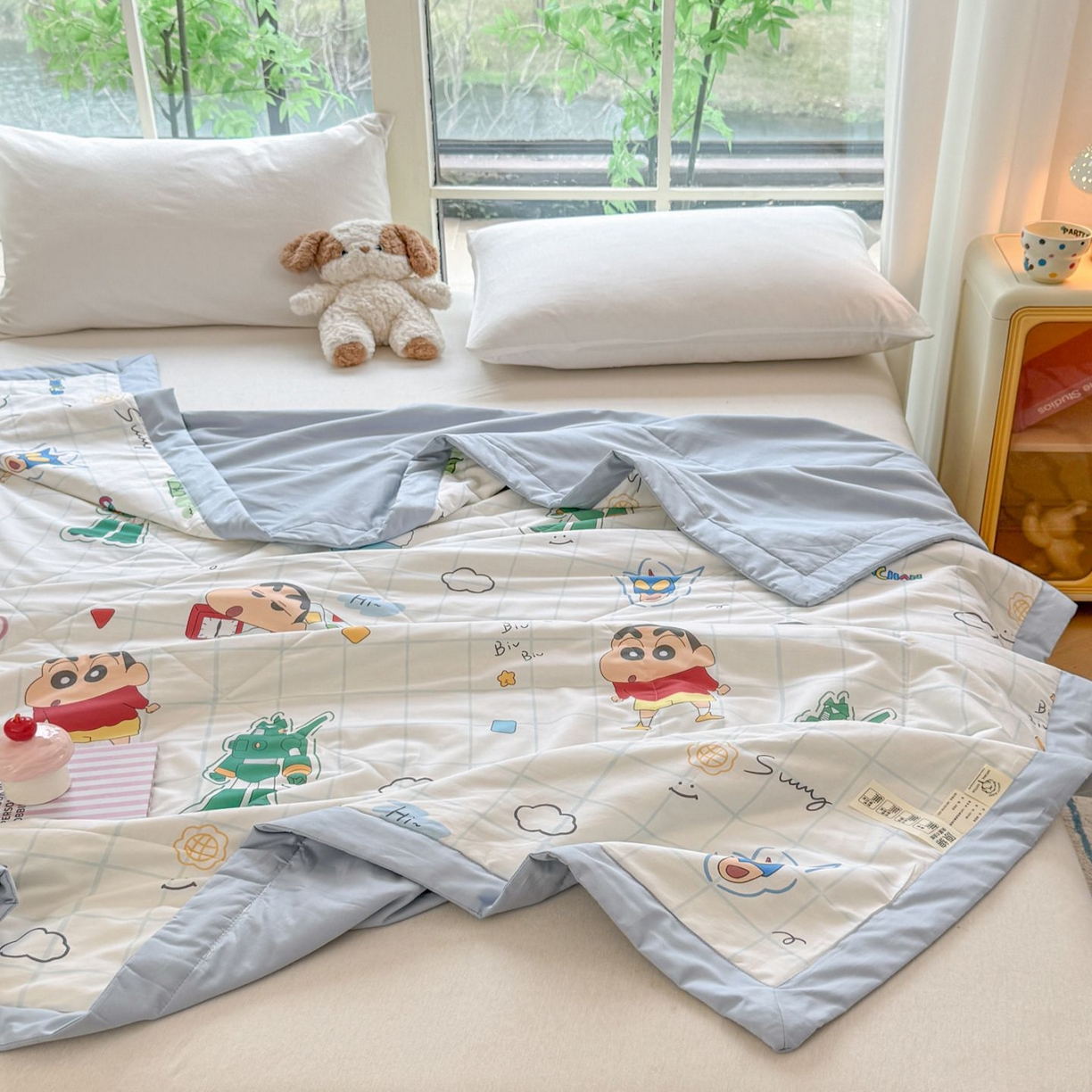 91家纺网 家纺一手货源 找家纺 雅萱家纺 2026新款里外全棉棉花夏被蜡笔小新系列 夏被-元气小新