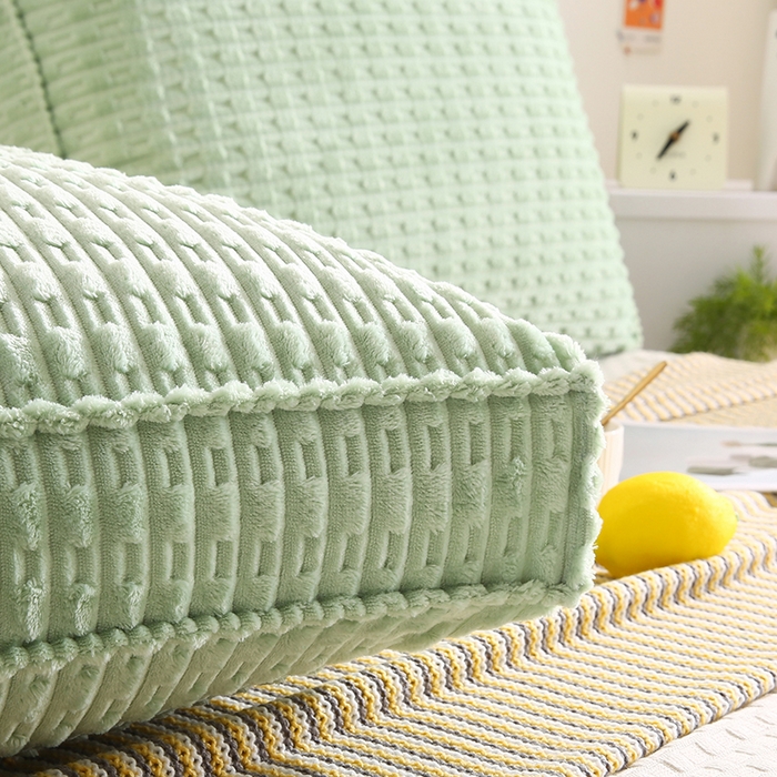 91家纺网 家纺一手货源 找家纺 永光家居 2026新款YG2686竹节绒方垫 嫩绿色