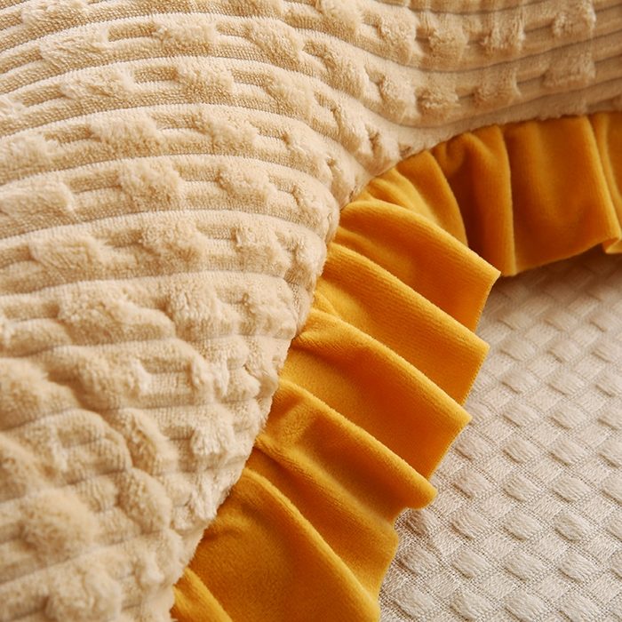 91家纺网 家纺一手货源 找家纺 永光家居 2026新款YG2687竹节绒皇冠 驼色