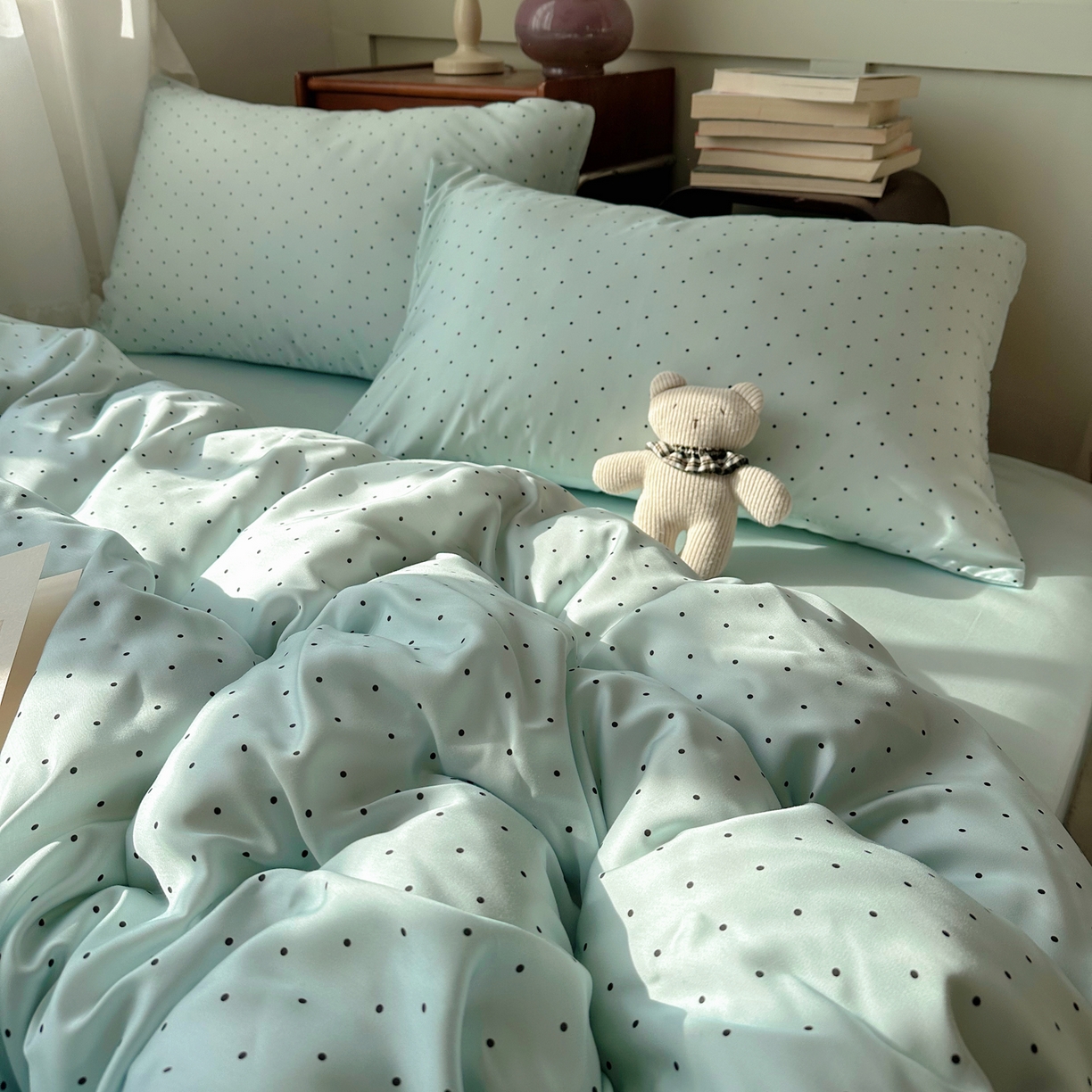 91家纺网 家纺一手货源 找家纺 爱彼家纺 2026新款亲肤冰丝印花四件套-系列二 冰丝-青雾波点