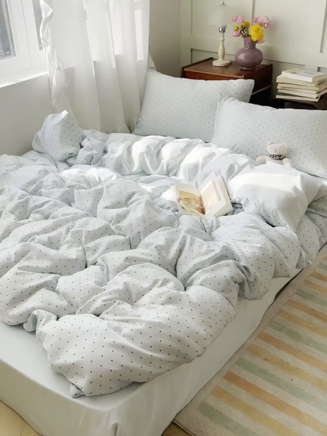 91家纺网 家纺一手货源 找家纺 爱彼家纺 2026新款亲肤冰丝印花四件套-系列二 冰丝-青雾波点