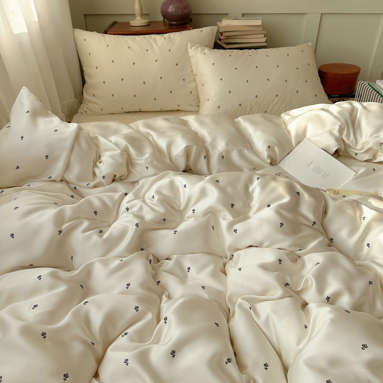 91家纺网 家纺一手货源 找家纺 爱彼家纺 2026新款亲肤冰丝印花四件套-系列二 冰丝-奶杏四叶草