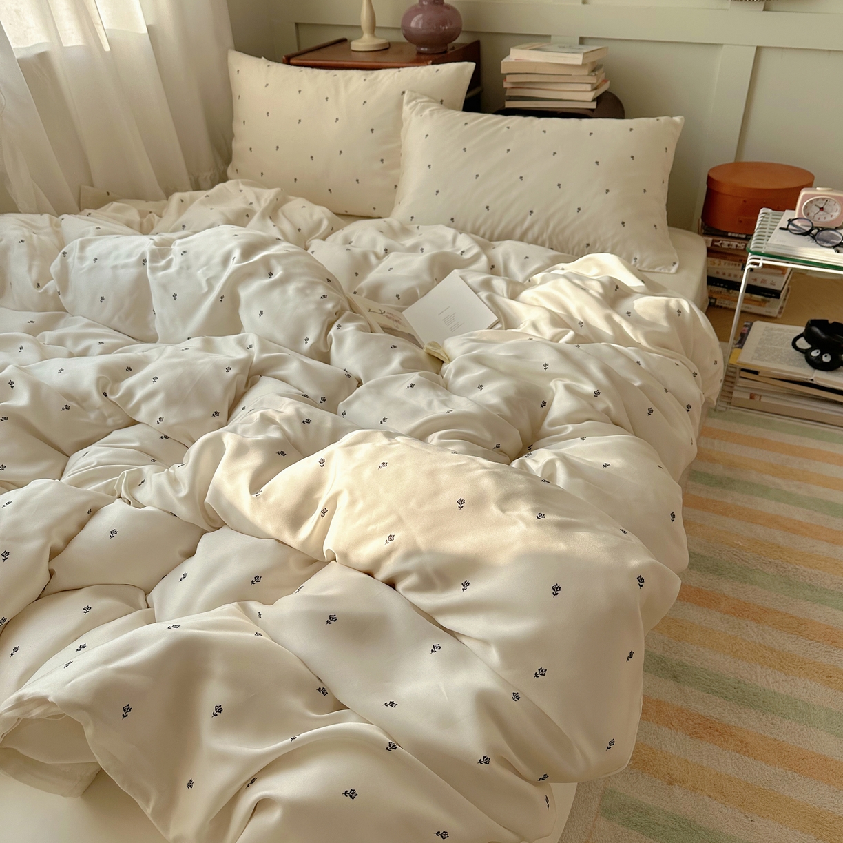 91家纺网 家纺一手货源 找家纺 爱彼家纺 2026新款亲肤冰丝印花四件套-系列二 冰丝-奶杏四叶草