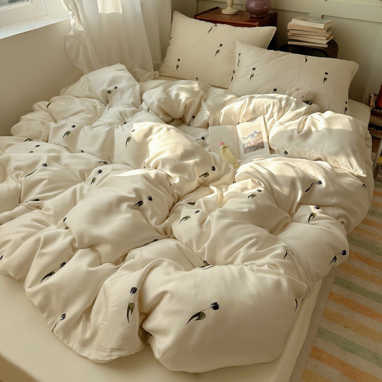 91家纺网 家纺一手货源 找家纺 爱彼家纺 2026新款亲肤冰丝印花四件套-系列二 冰丝-夜影郁香