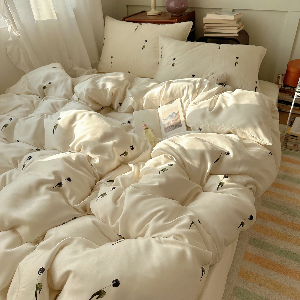 91家纺网 家纺一手货源 找家纺 爱彼家纺 2026新款亲肤冰丝印花四件套-系列二 冰丝-夜影郁香