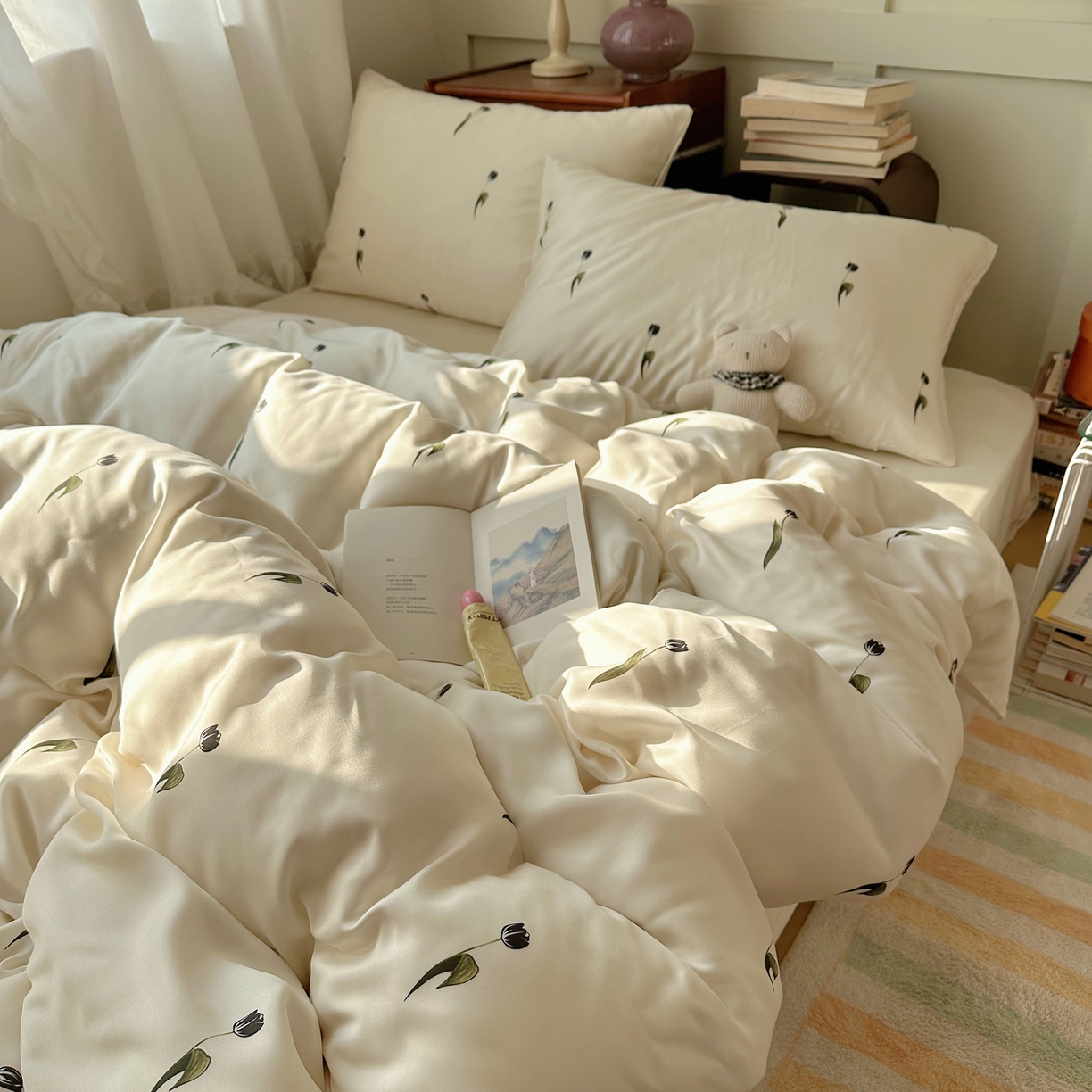 91家纺网 家纺一手货源 找家纺 爱彼家纺 2026新款亲肤冰丝印花四件套-系列二 冰丝-夜影郁香