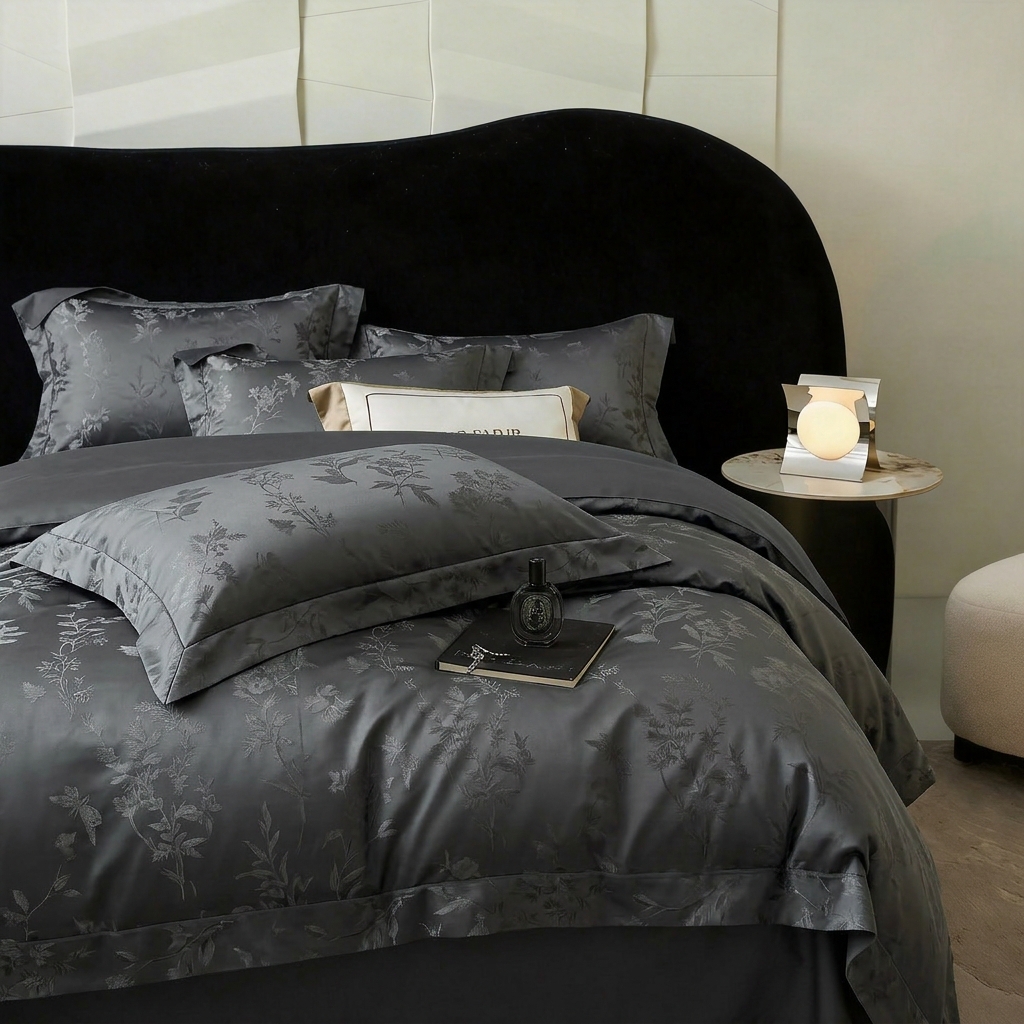 91家纺网 家纺一手货源 找家纺 爱彼家纺 2026新款亲肤提花四件套-系列一 玄墨疏影