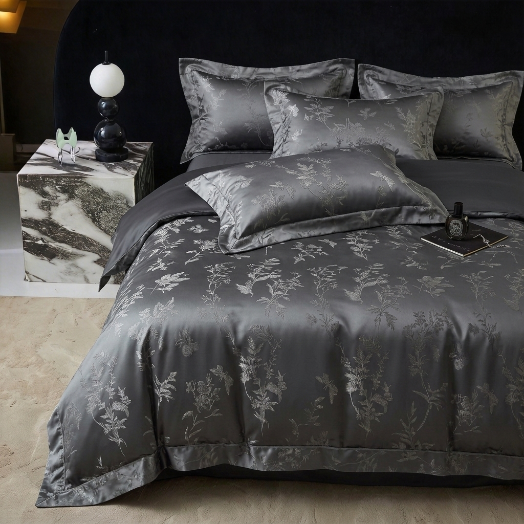 91家纺网 家纺一手货源 找家纺 爱彼家纺 2026新款亲肤提花四件套-系列一 玄墨疏影