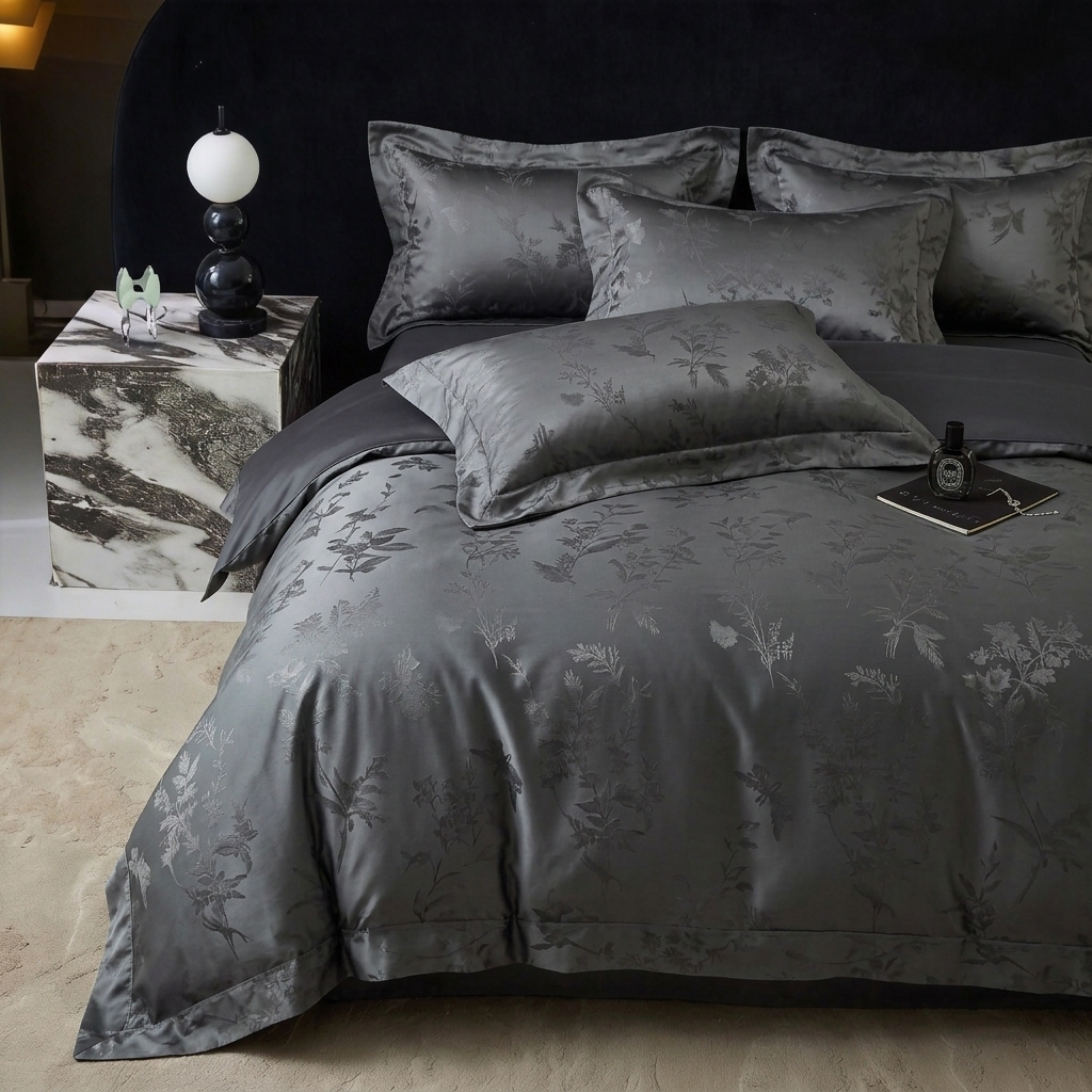 91家纺网 家纺一手货源 找家纺 爱彼家纺 2026新款亲肤提花四件套-系列一 玄墨疏影