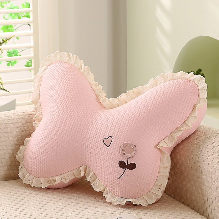 蔻眠 花边款凉豆豆凉感丝蝴蝶抱枕靠枕异型枕芯 心上人-樱粉