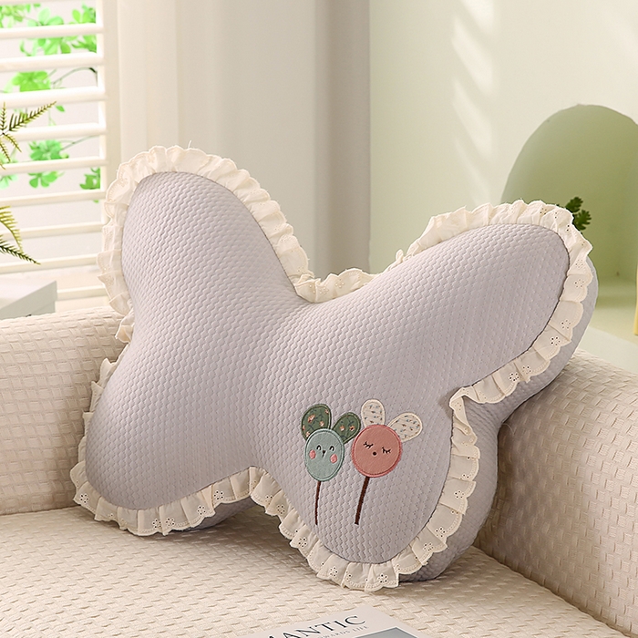 蔻眠 花边款凉豆豆凉感丝蝴蝶抱枕靠枕异型枕芯 两小无猜-月灰