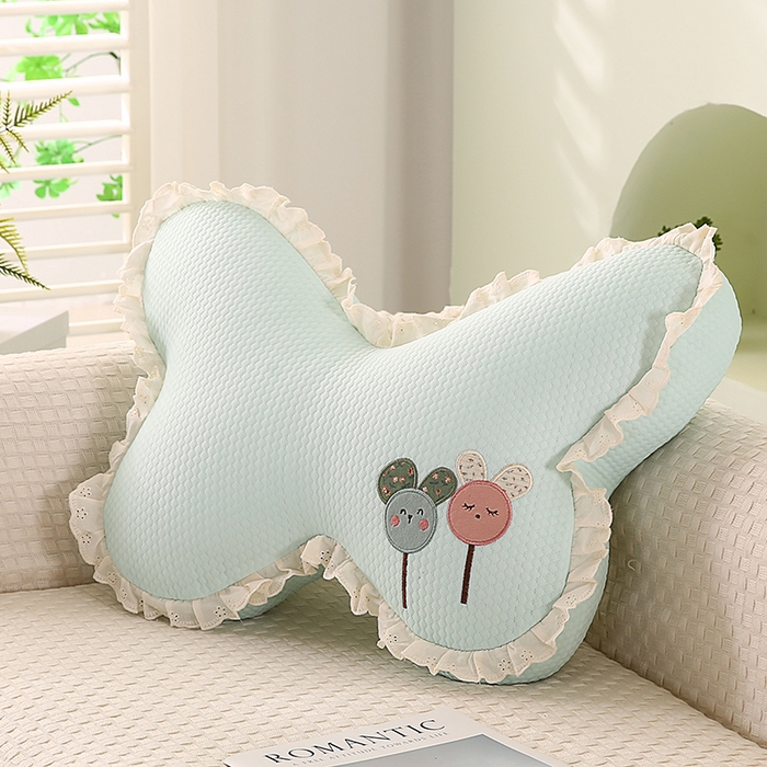 蔻眠 花边款凉豆豆凉感丝蝴蝶抱枕靠枕异型枕芯 两小无猜-天青