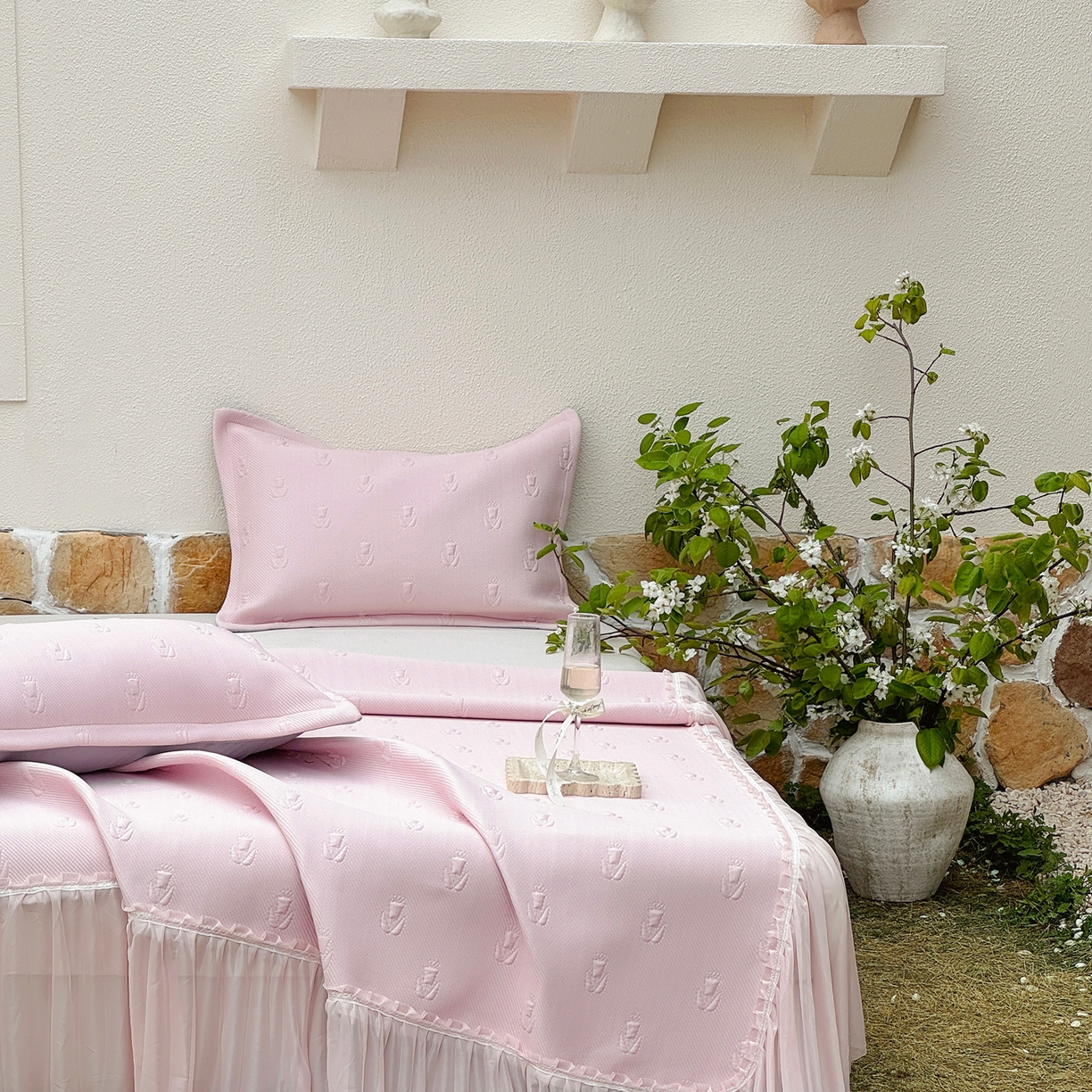 91家纺网 家纺一手货源 找家纺 （总）恋尚羽家纺 2026新款高分子PE凉泡泡大床裙凉感席波浪冰豆豆凉席席子三件套-郁金香