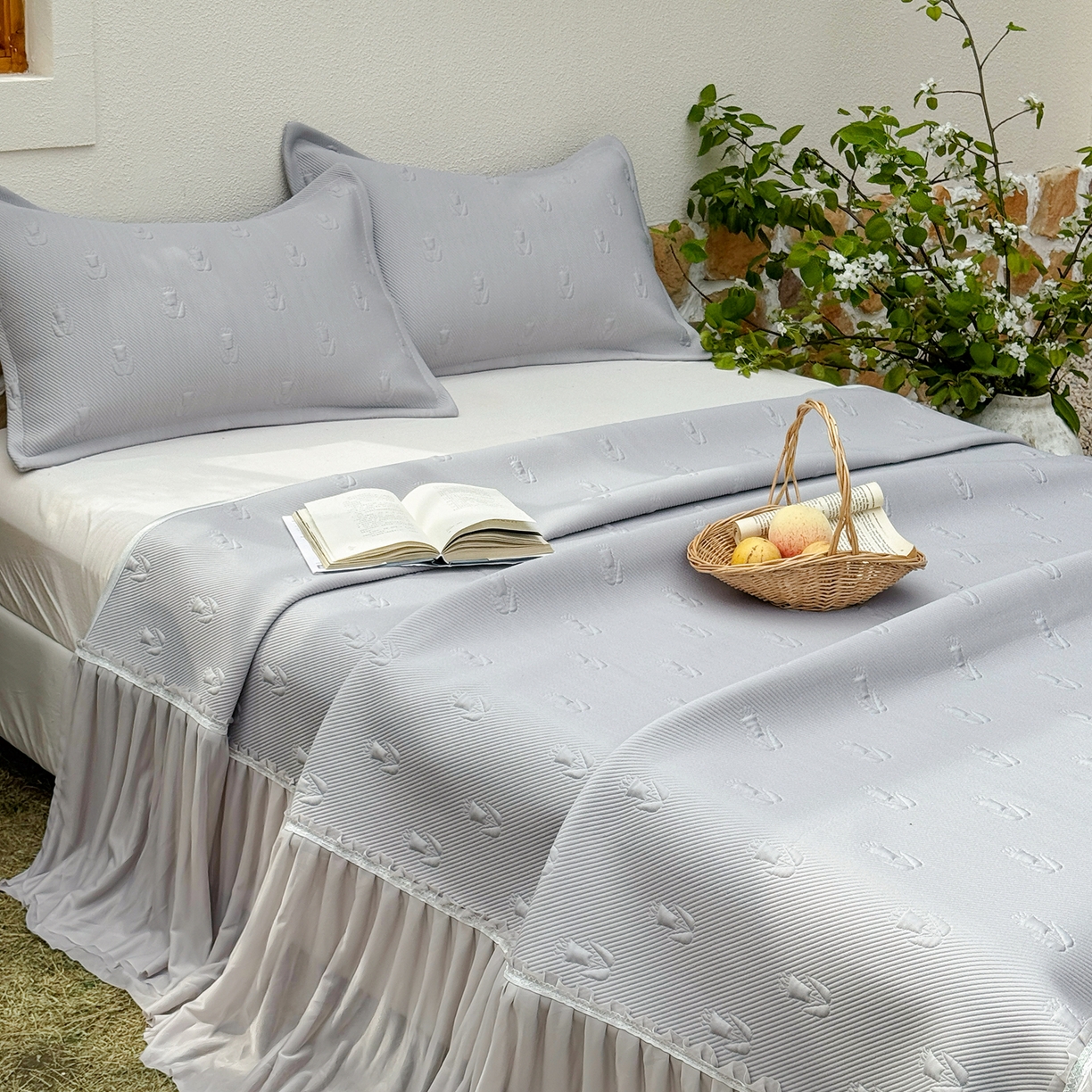 91家纺网 家纺一手货源 找家纺 恋尚羽家纺 2026新款高分子PE凉泡泡大床裙凉感席波浪冰豆豆凉席席子三件套-郁金香 郁金香-灰色