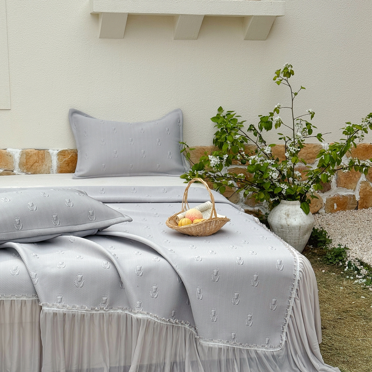 91家纺网 家纺一手货源 找家纺 恋尚羽家纺 2026新款高分子PE凉泡泡大床裙凉感席波浪冰豆豆凉席席子三件套-郁金香 郁金香-灰色