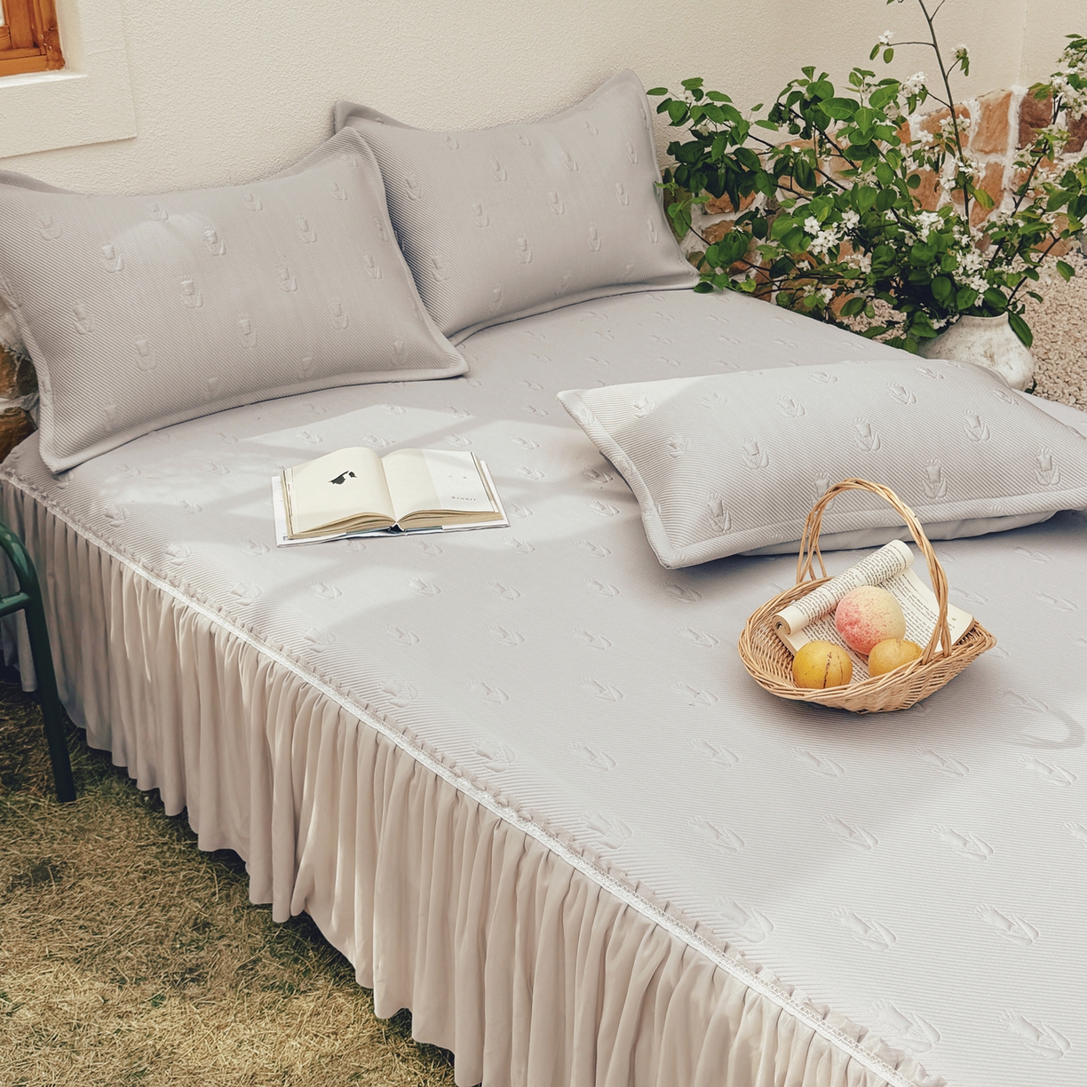 91家纺网 家纺一手货源 找家纺 恋尚羽家纺 2026新款高分子PE凉泡泡大床裙凉感席波浪冰豆豆凉席席子三件套-郁金香 郁金香-咖色