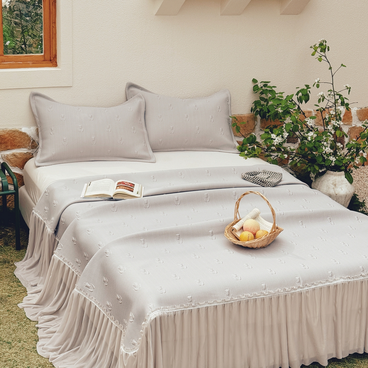 91家纺网 家纺一手货源 找家纺 恋尚羽家纺 2026新款高分子PE凉泡泡大床裙凉感席波浪冰豆豆凉席席子三件套-郁金香 郁金香-咖色