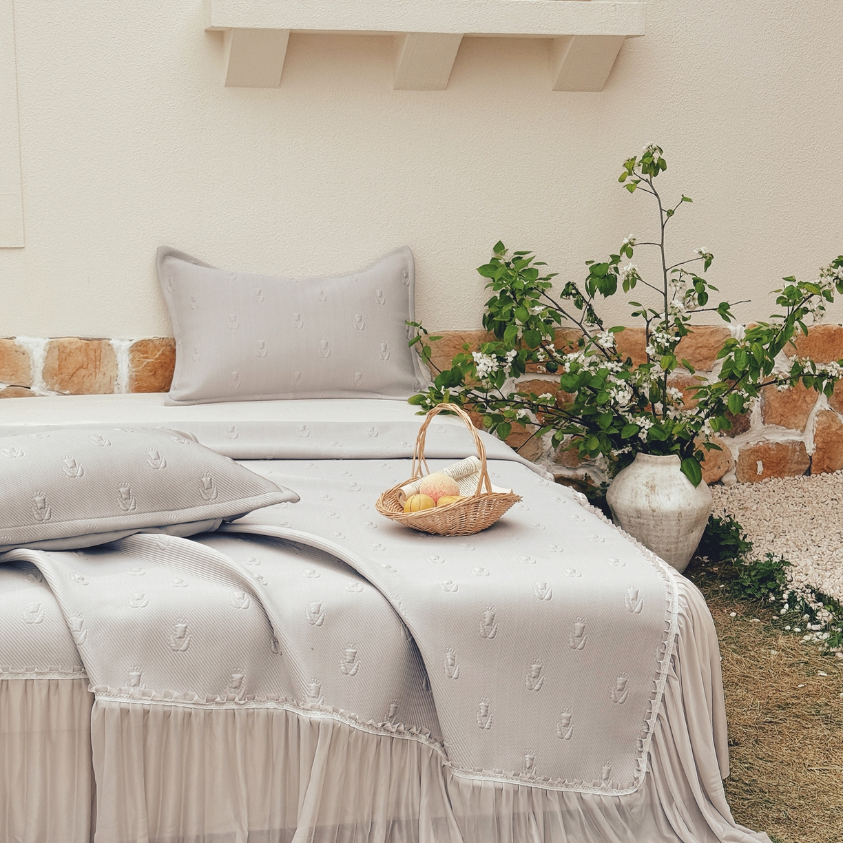 91家纺网 家纺一手货源 找家纺 恋尚羽家纺 2026新款高分子PE凉泡泡大床裙凉感席波浪冰豆豆凉席席子三件套-郁金香 郁金香-咖色