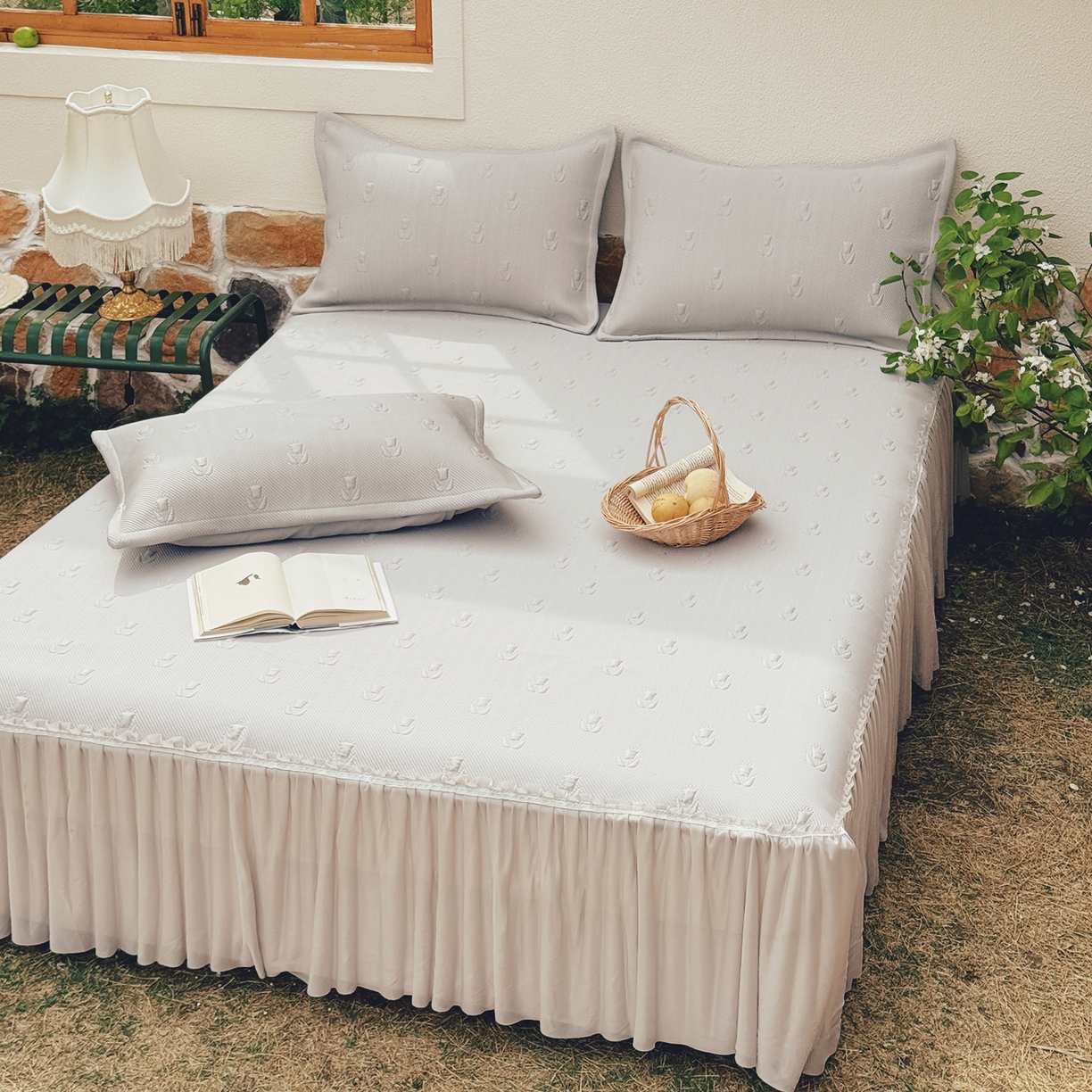 91家纺网 家纺一手货源 找家纺 恋尚羽家纺 2026新款高分子PE凉泡泡大床裙凉感席波浪冰豆豆凉席席子三件套-郁金香 郁金香-咖色