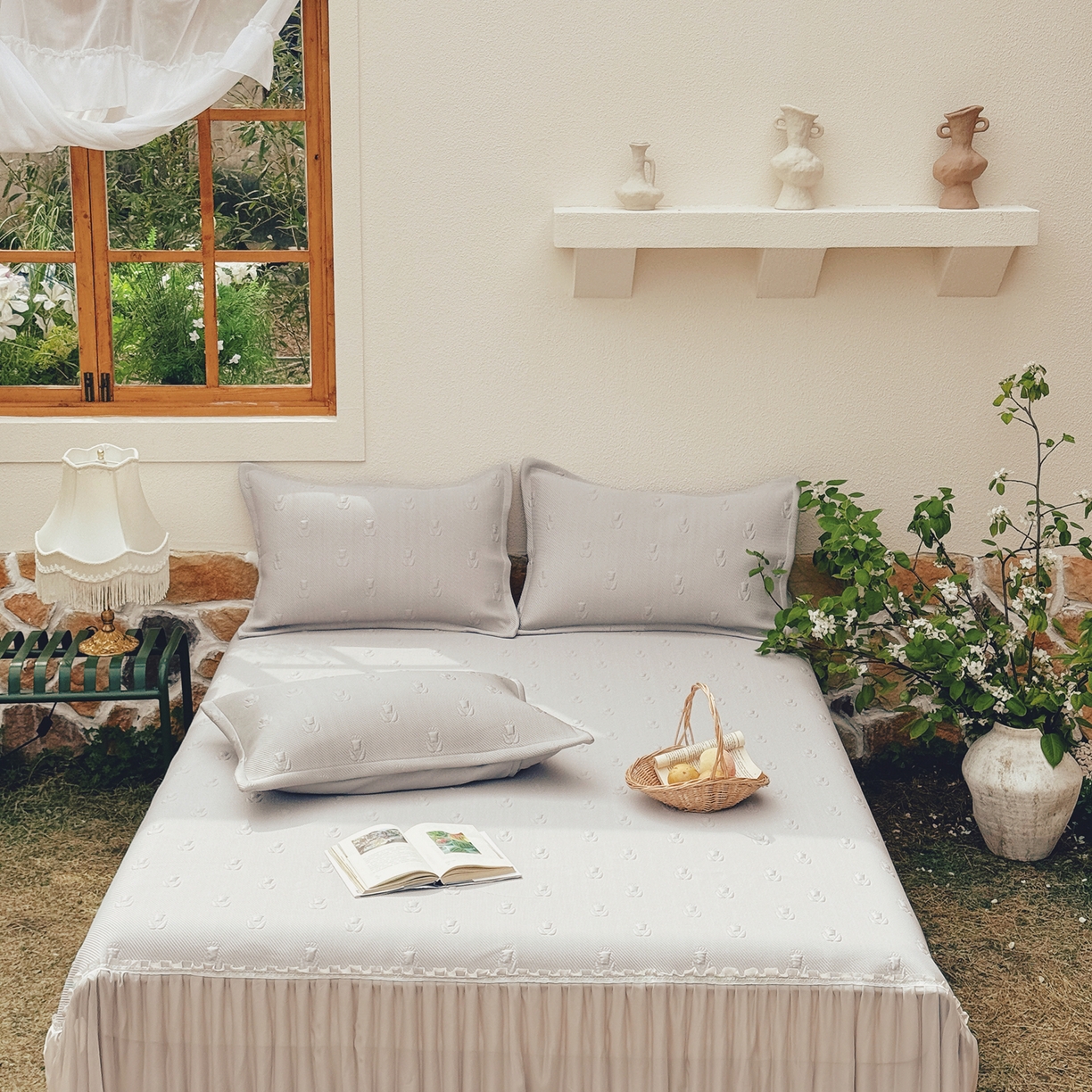 91家纺网 家纺一手货源 找家纺 恋尚羽家纺 2026新款高分子PE凉泡泡大床裙凉感席波浪冰豆豆凉席席子三件套-郁金香 郁金香-咖色