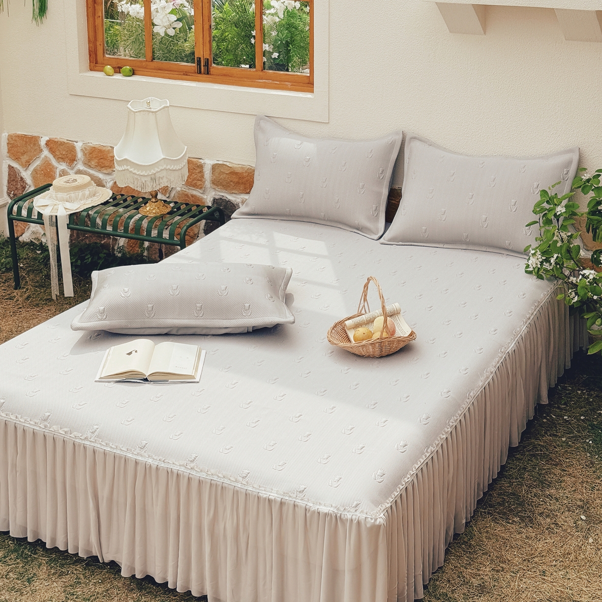 91家纺网 家纺一手货源 找家纺 恋尚羽家纺 2026新款高分子PE凉泡泡大床裙凉感席波浪冰豆豆凉席席子三件套-郁金香 郁金香-咖色