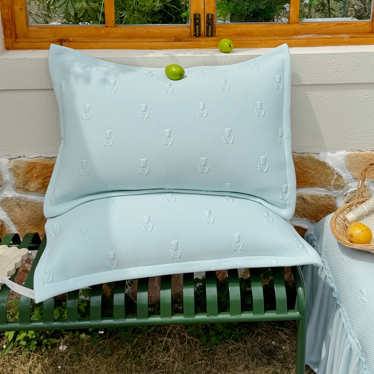 91家纺网 家纺一手货源 找家纺 恋尚羽家纺 2026新款高分子PE凉泡泡大床裙凉感席波浪冰豆豆凉席席子三件套-郁金香 郁金香-蓝色