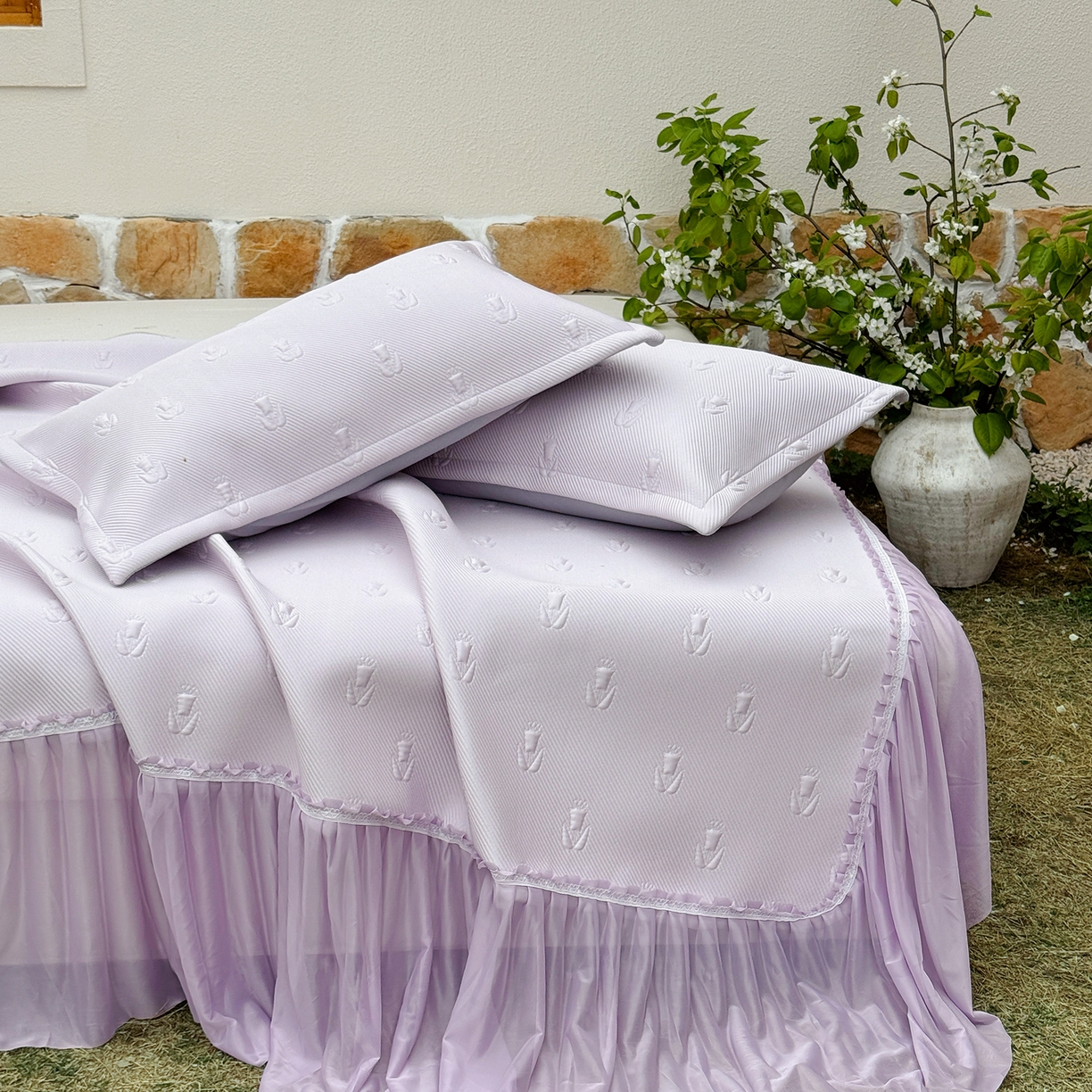 91家纺网 家纺一手货源 找家纺 恋尚羽家纺 2026新款高分子PE凉泡泡大床裙凉感席波浪冰豆豆凉席席子三件套-郁金香 郁金香-紫色