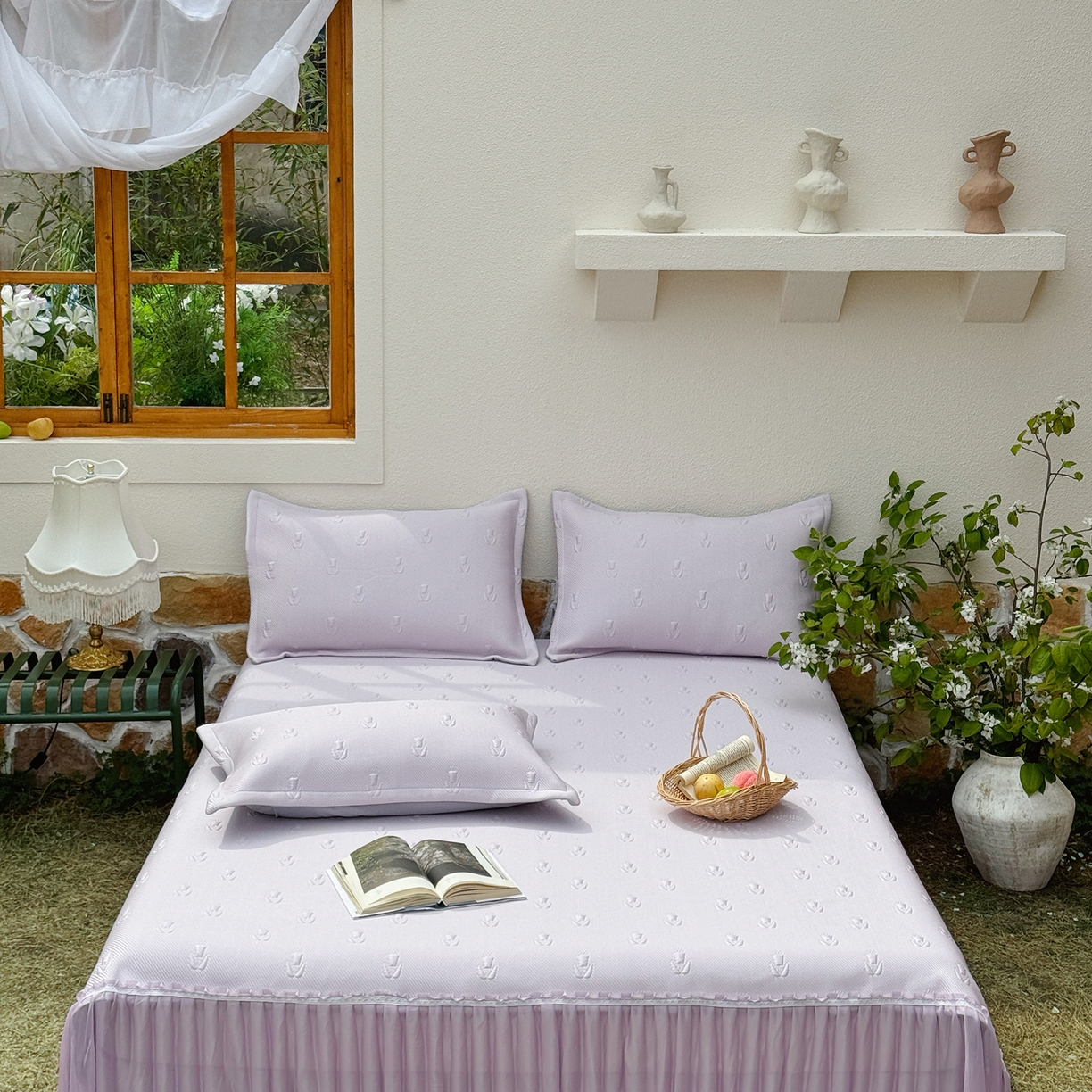 91家纺网 家纺一手货源 找家纺 恋尚羽家纺 2026新款高分子PE凉泡泡大床裙凉感席波浪冰豆豆凉席席子三件套-郁金香 郁金香-紫色