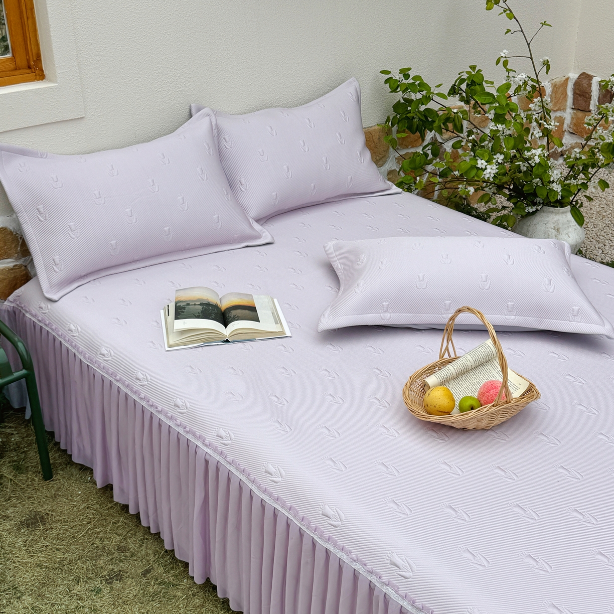 91家纺网 家纺一手货源 找家纺 恋尚羽家纺 2026新款高分子PE凉泡泡大床裙凉感席波浪冰豆豆凉席席子三件套-郁金香 郁金香-紫色