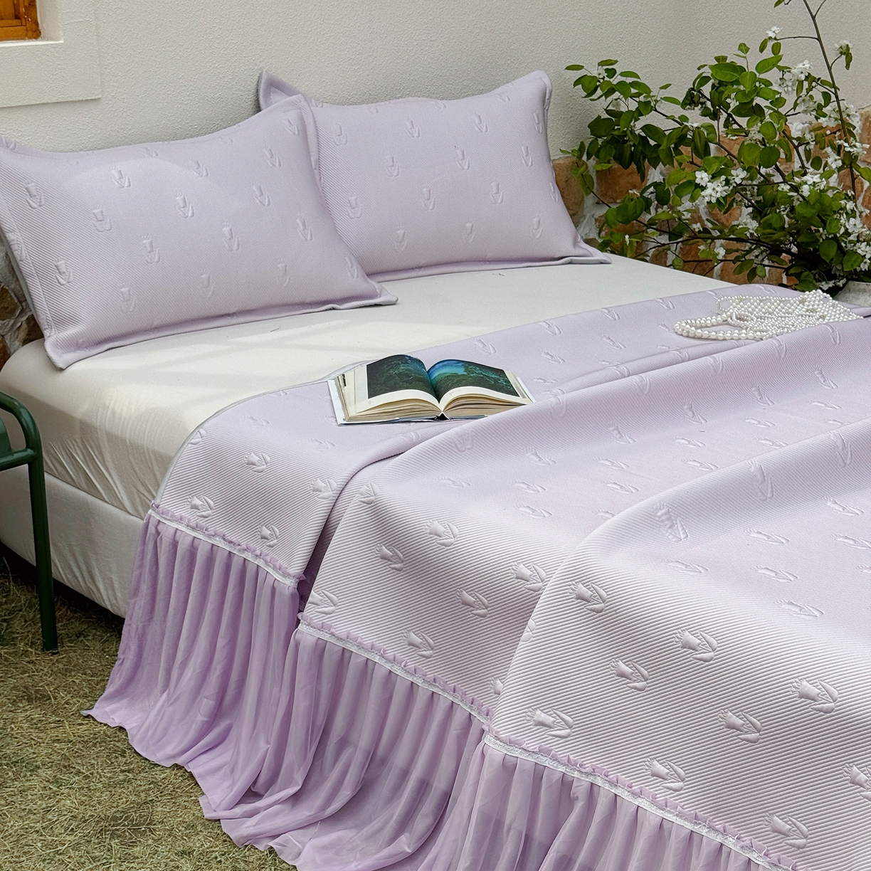 91家纺网 家纺一手货源 找家纺 恋尚羽家纺 2026新款高分子PE凉泡泡大床裙凉感席波浪冰豆豆凉席席子三件套-郁金香 郁金香-紫色