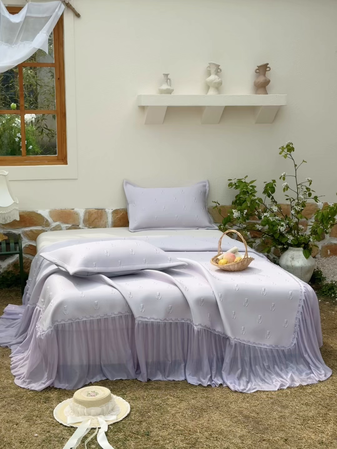 91家纺网 家纺一手货源 找家纺 恋尚羽家纺 2026新款高分子PE凉泡泡大床裙凉感席波浪冰豆豆凉席席子三件套-郁金香 郁金香-紫色