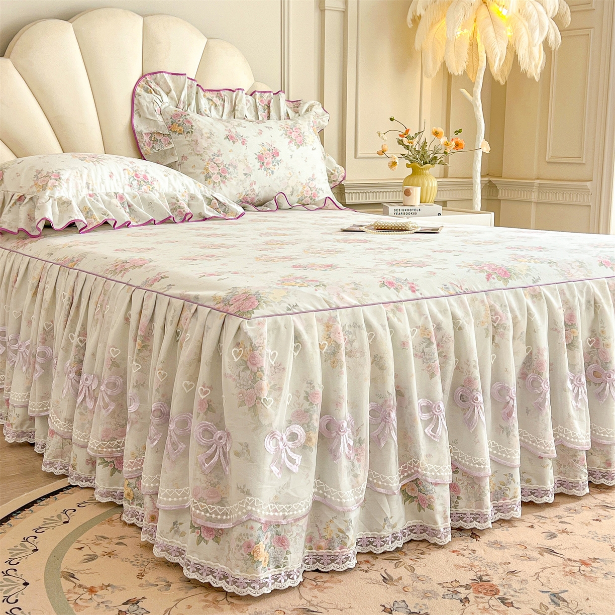 91家纺网 家纺一手货源 找家纺 （总）宜凡家纺 2026新款全棉公主风单层床裙三件套