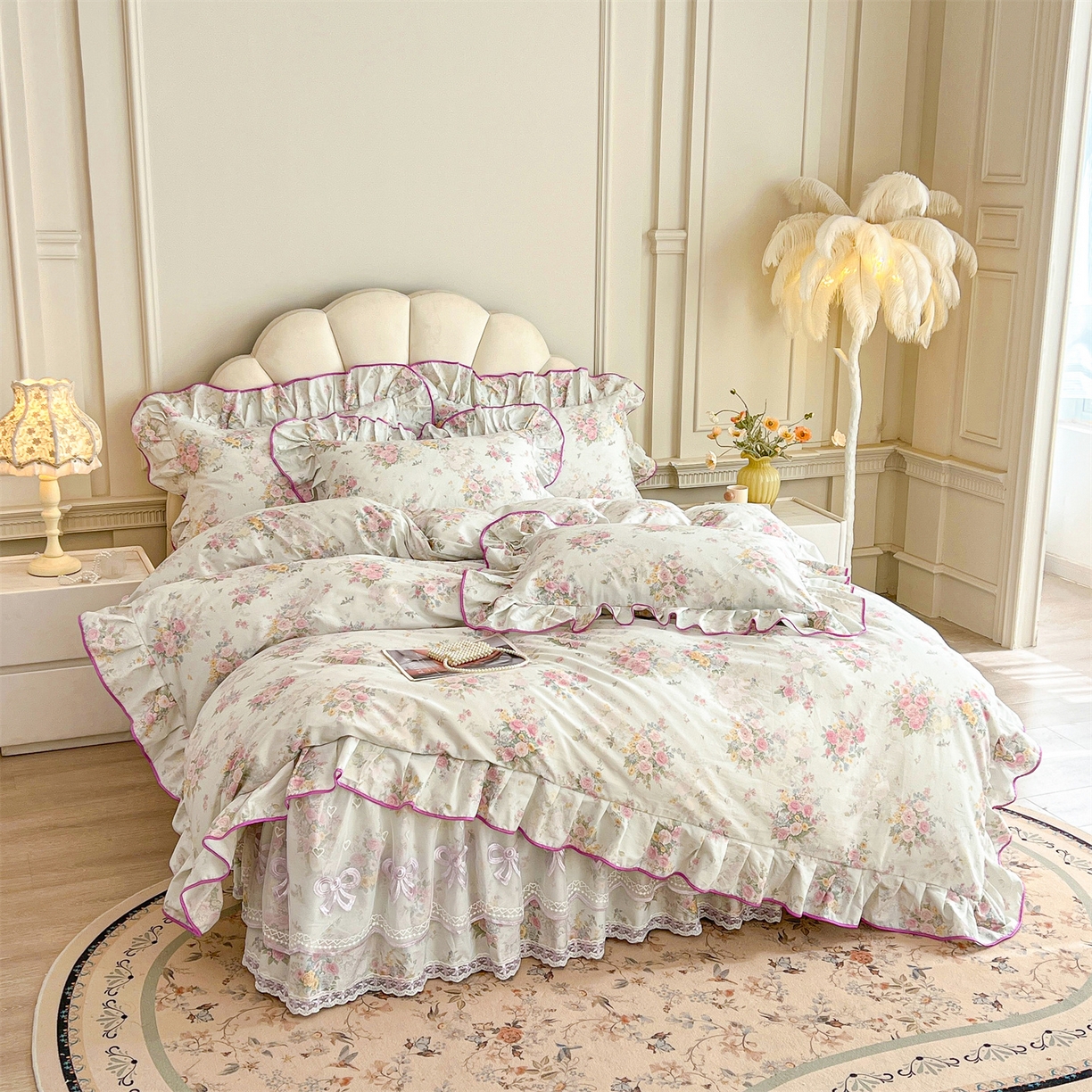 91家纺网 家纺一手货源 找家纺 （总）宜凡家纺 2026新款全棉公主风单层床裙三件套