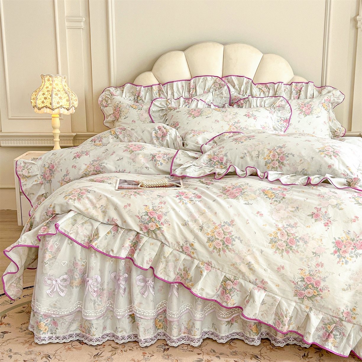 91家纺网 家纺一手货源 找家纺 （总）宜凡家纺 2026新款全棉公主风单层床裙三件套