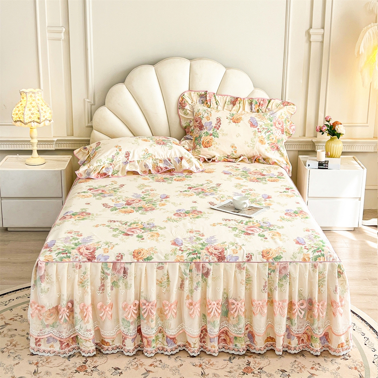 91家纺网 家纺一手货源 找家纺 （总）宜凡家纺 2026新款全棉公主风单层床裙三件套