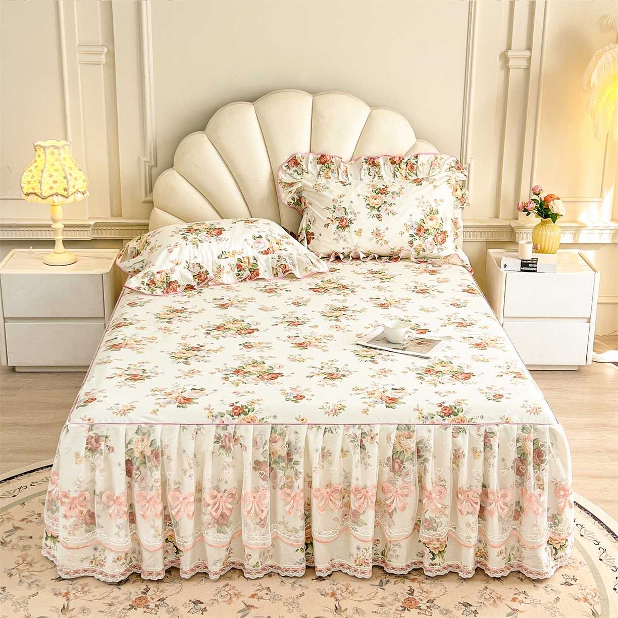 91家纺网 家纺一手货源 找家纺 （总）宜凡家纺 2026新款全棉公主风单层床裙三件套