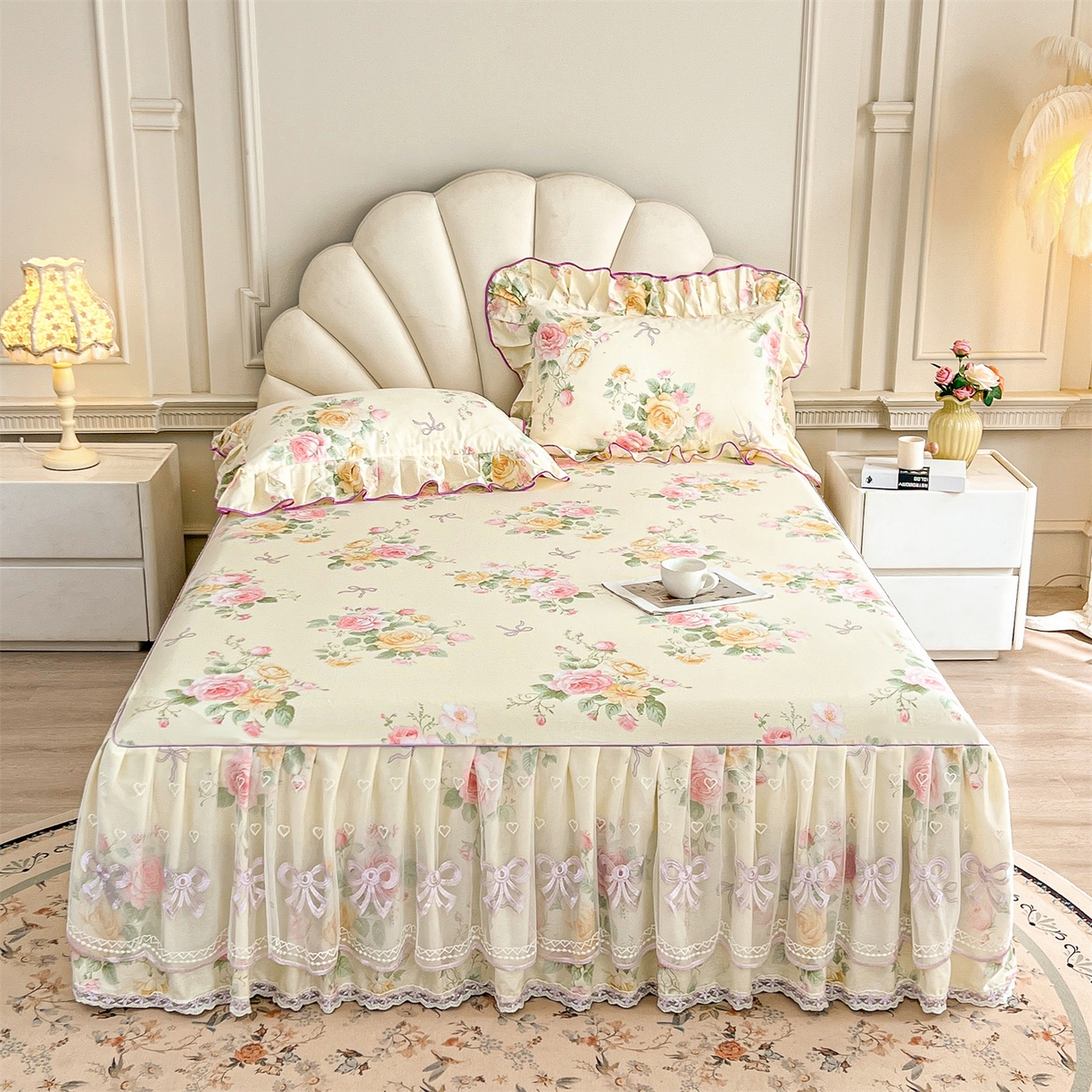 91家纺网 家纺一手货源 找家纺 （总）宜凡家纺 2026新款全棉公主风单层床裙三件套