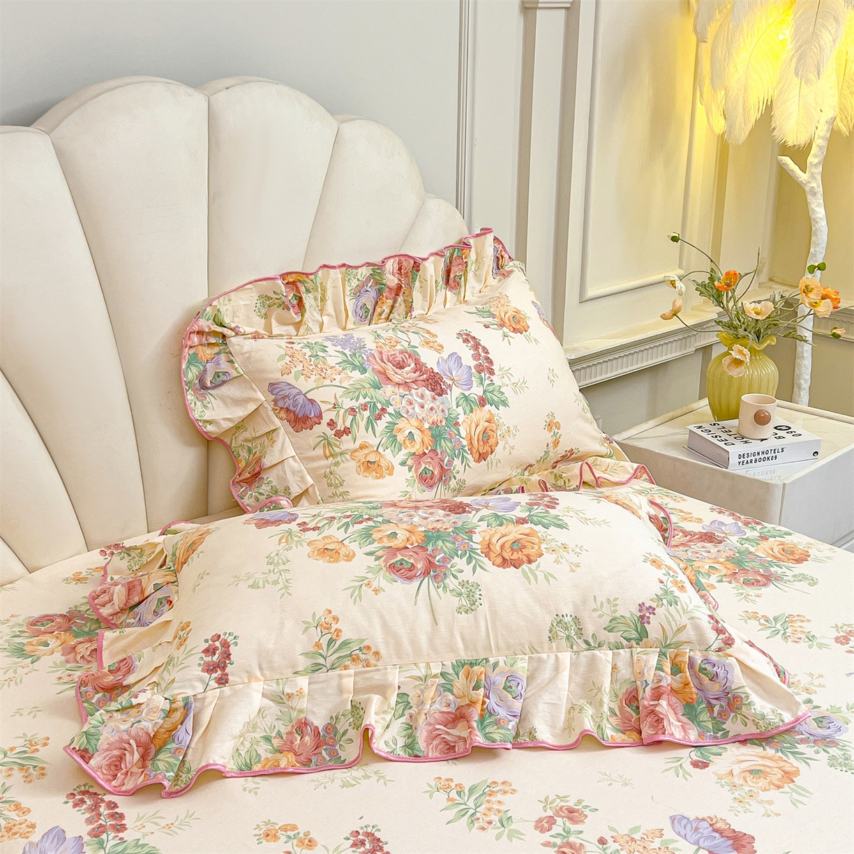 91家纺网 家纺一手货源 找家纺 宜凡家纺 2026新款全棉公主风单层床裙三件套 春色入梦