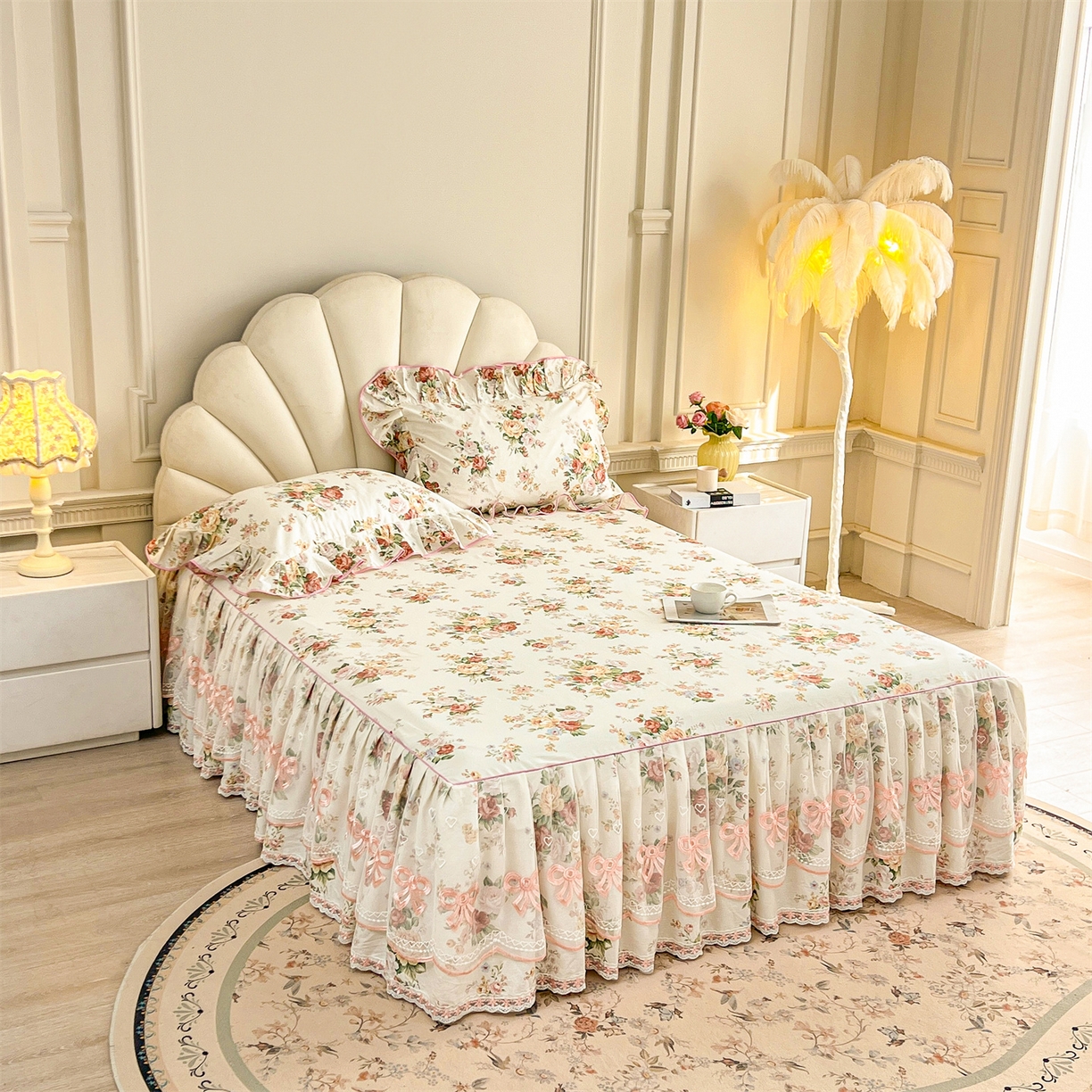 91家纺网 家纺一手货源 找家纺 宜凡家纺 2026新款全棉公主风单层床裙三件套 洛川花海