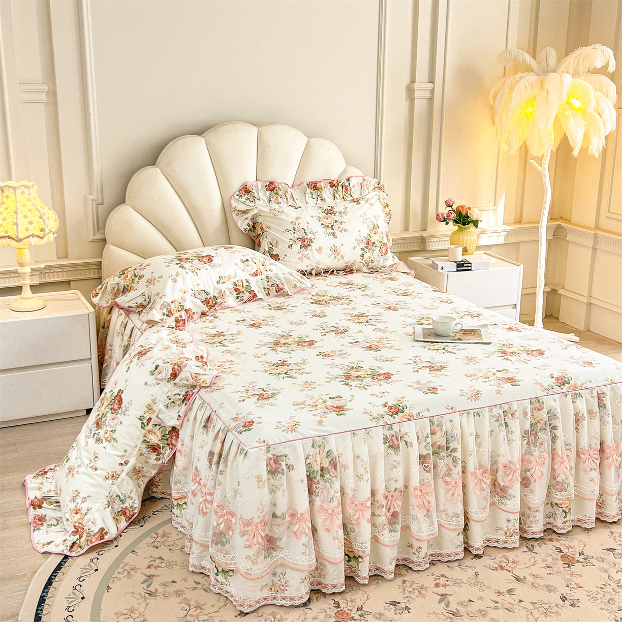 91家纺网 家纺一手货源 找家纺 宜凡家纺 2026新款全棉公主风单层床裙三件套 洛川花海