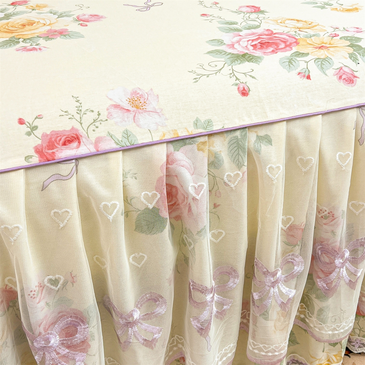 91家纺网 家纺一手货源 找家纺 宜凡家纺 2026新款全棉公主风单层床裙三件套 沐颜月朵