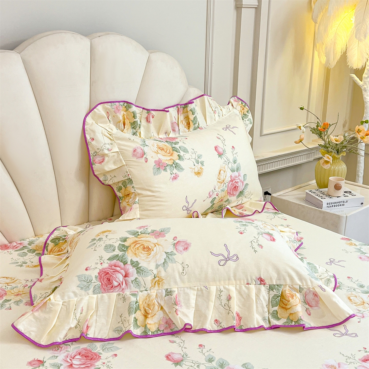 91家纺网 家纺一手货源 找家纺 宜凡家纺 2026新款全棉公主风单层床裙三件套 沐颜月朵