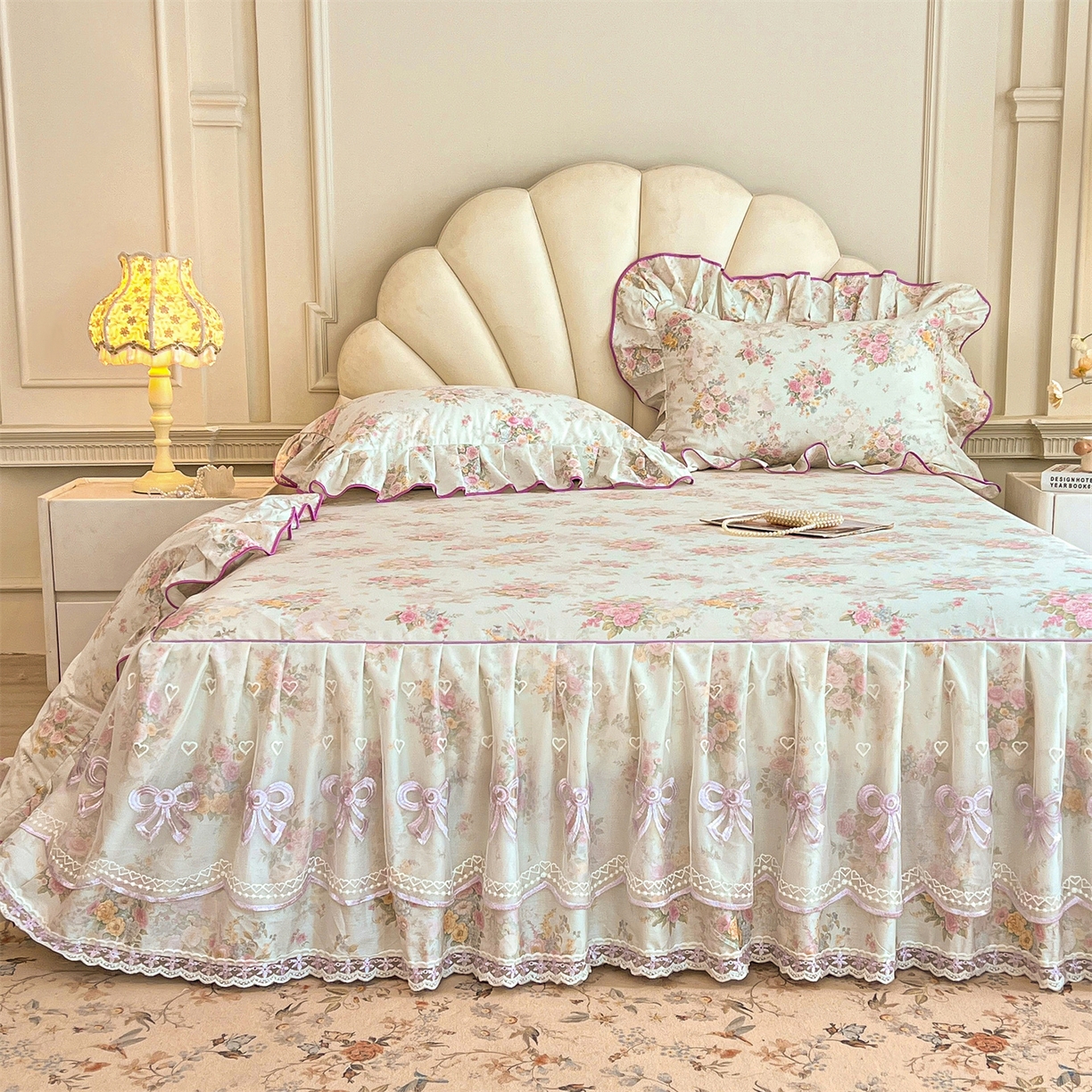 91家纺网 家纺一手货源 找家纺 （总）宜凡家纺 2026新款全棉印花公主风单层床裙四件套