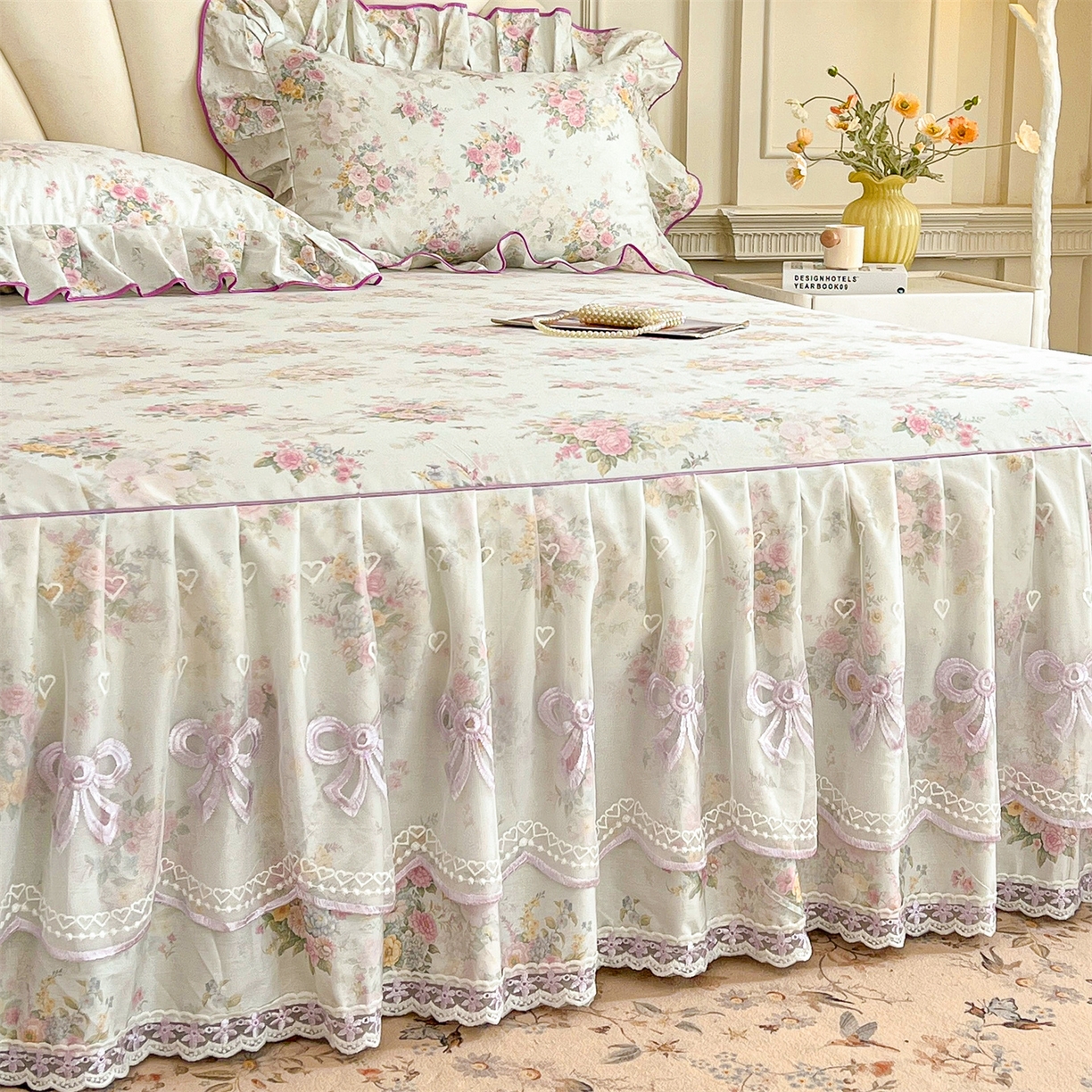 91家纺网 家纺一手货源 找家纺 （总）宜凡家纺 2026新款全棉印花公主风单层床裙四件套