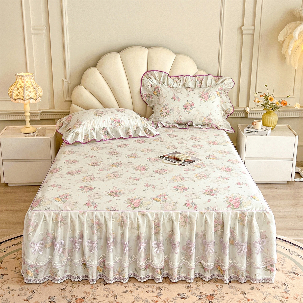 91家纺网 家纺一手货源 找家纺 （总）宜凡家纺 2026新款全棉印花公主风单层床裙四件套