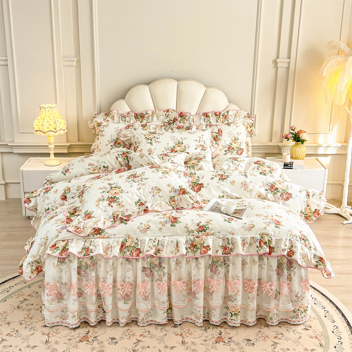 宜凡家纺 2026新款全棉印花公主风单层床裙四件套 洛川花海