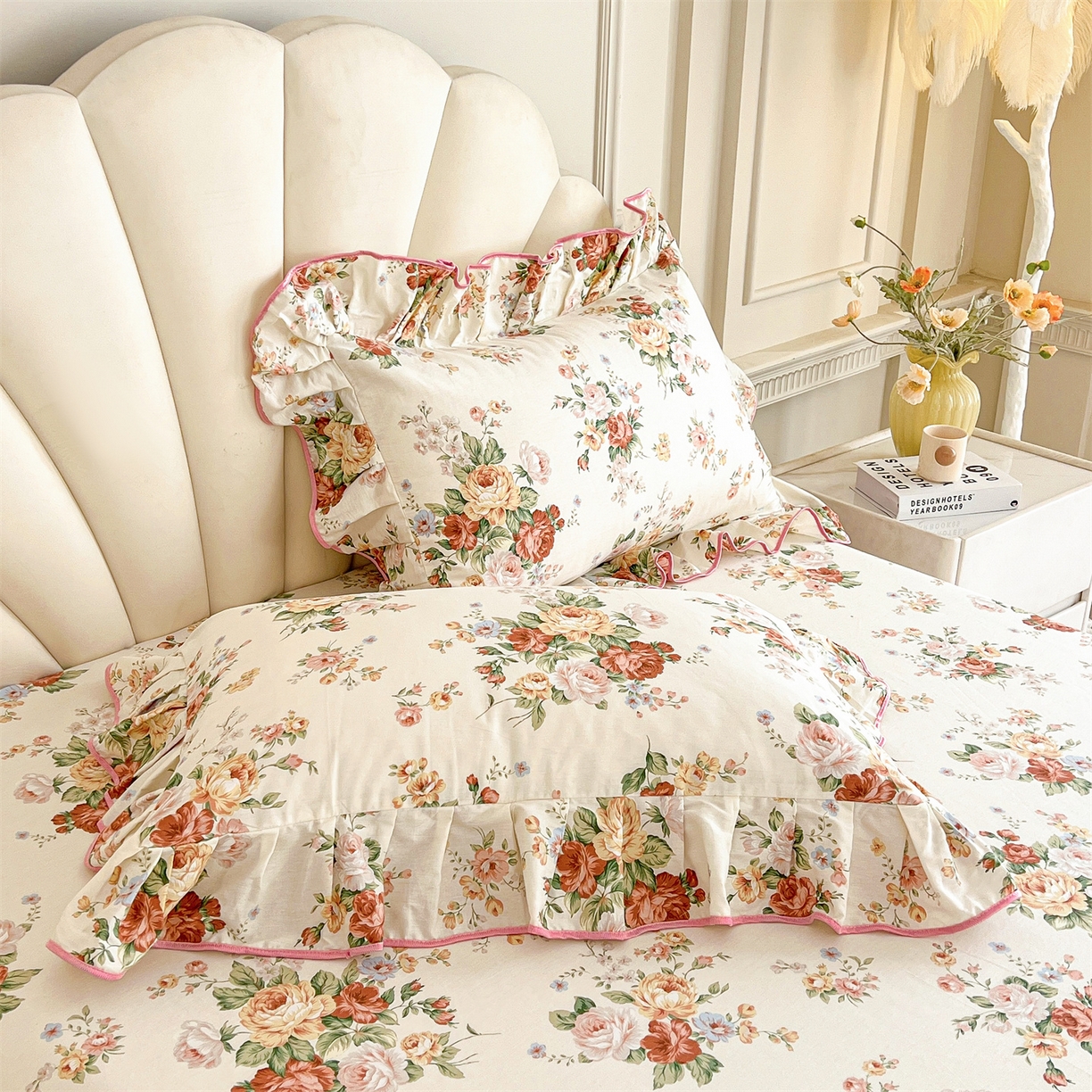 91家纺网 家纺一手货源 找家纺 宜凡家纺 2026新款全棉印花公主风单层床裙四件套 洛川花海