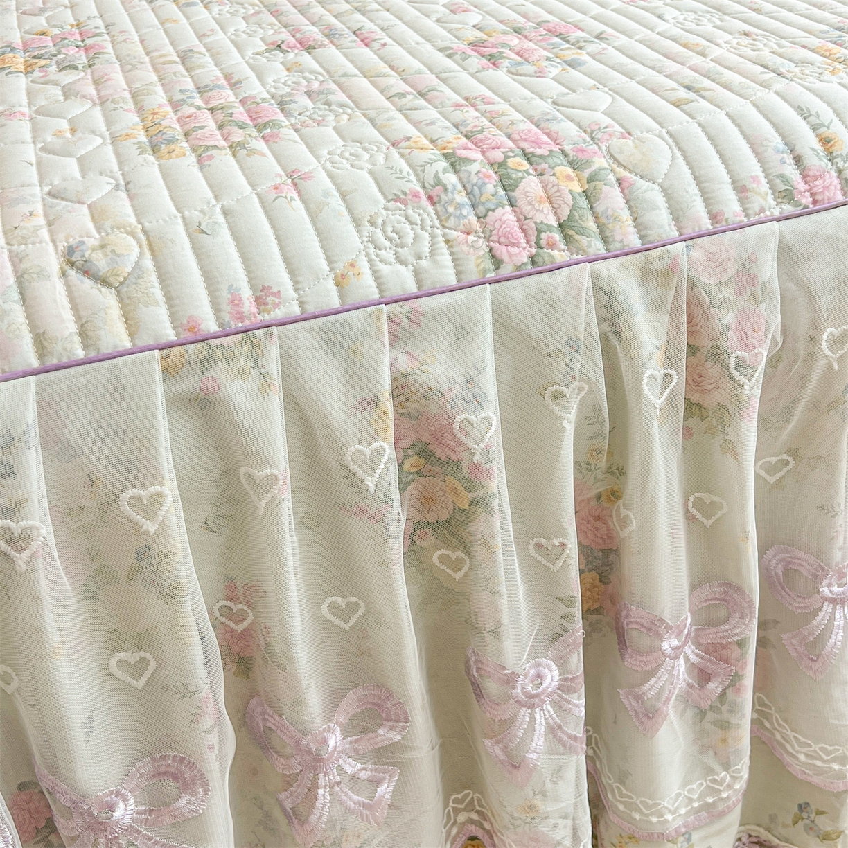 91家纺网 家纺一手货源 找家纺 （总）宜凡家纺 2026新款全棉印花公主风夹棉床裙四件套