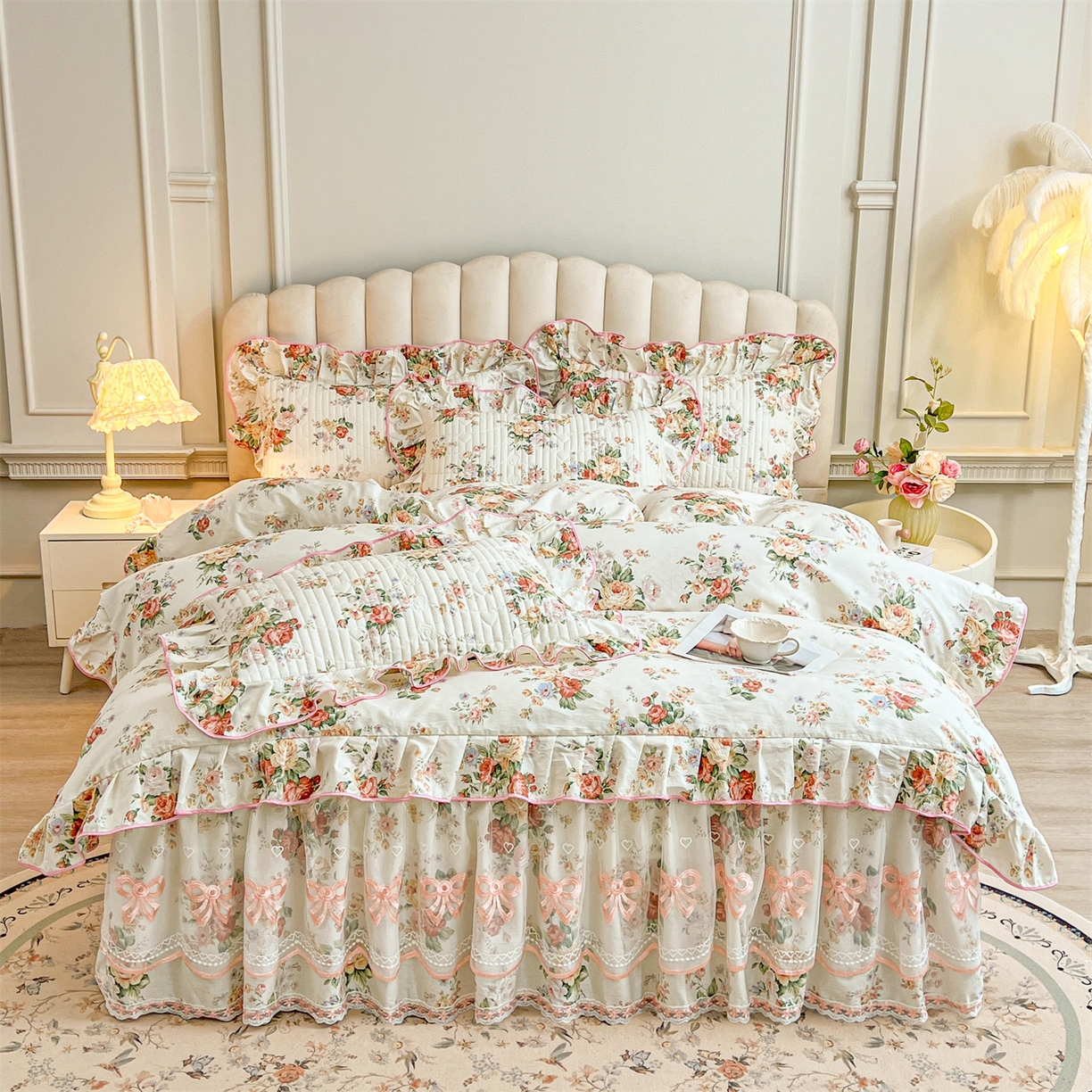 宜凡家纺 2026新款全棉印花公主风夹棉床裙四件套 洛川花海